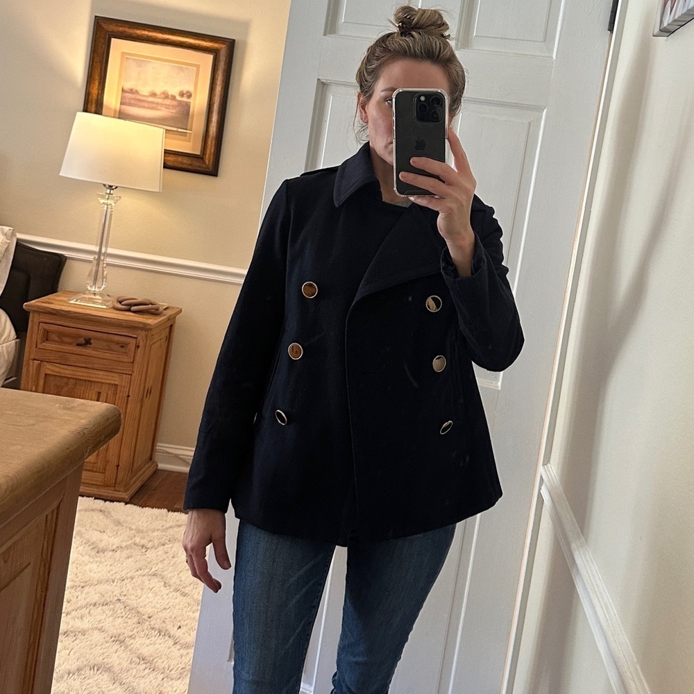 Women's Navy Peacoat with gold buttons